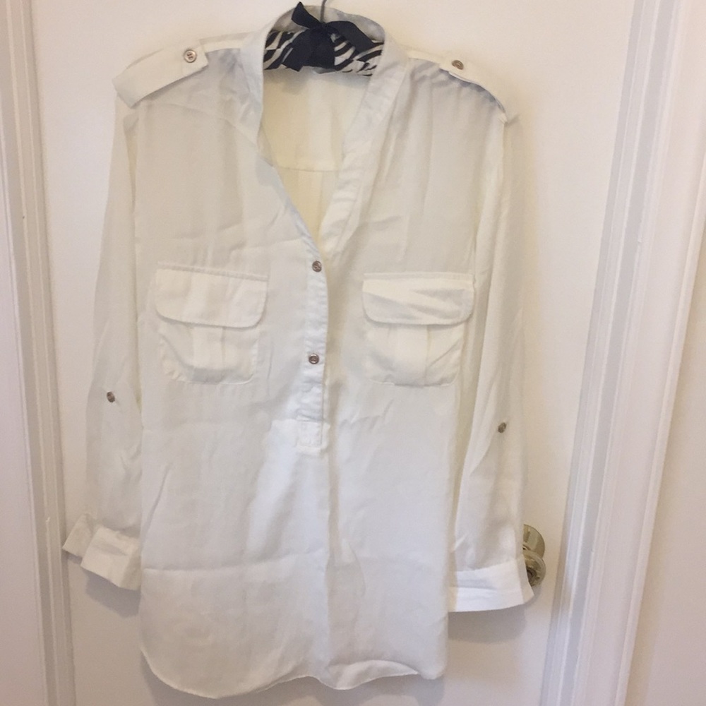 Cream half button long sleeve shirt